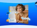 Illustration de la couverture du rapport sur l'&eacute;tat du marketing montrant une femme utilisant l'IA, les donn&eacute;es et le CRM sur une tablette avec des caract&egrave;res Agentforce sur fond bleu.